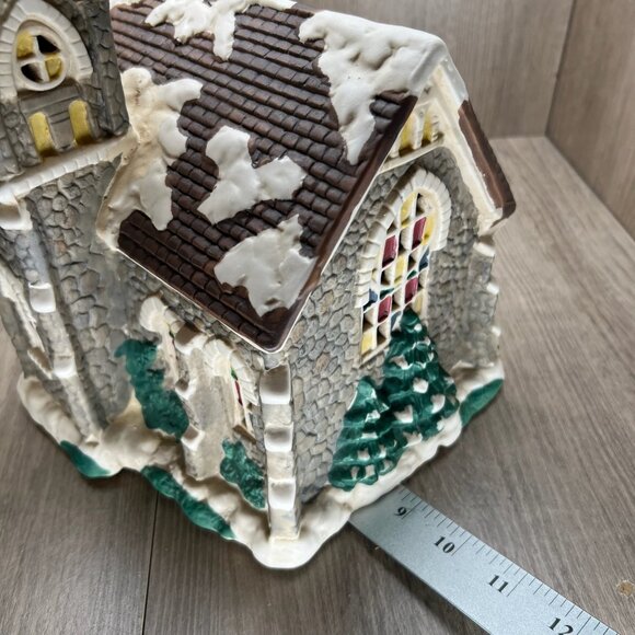 Mervyn's Village Square 1994 Christmas Church Lighted Hand Painted Ceramic Decor - Picture 7 of 13